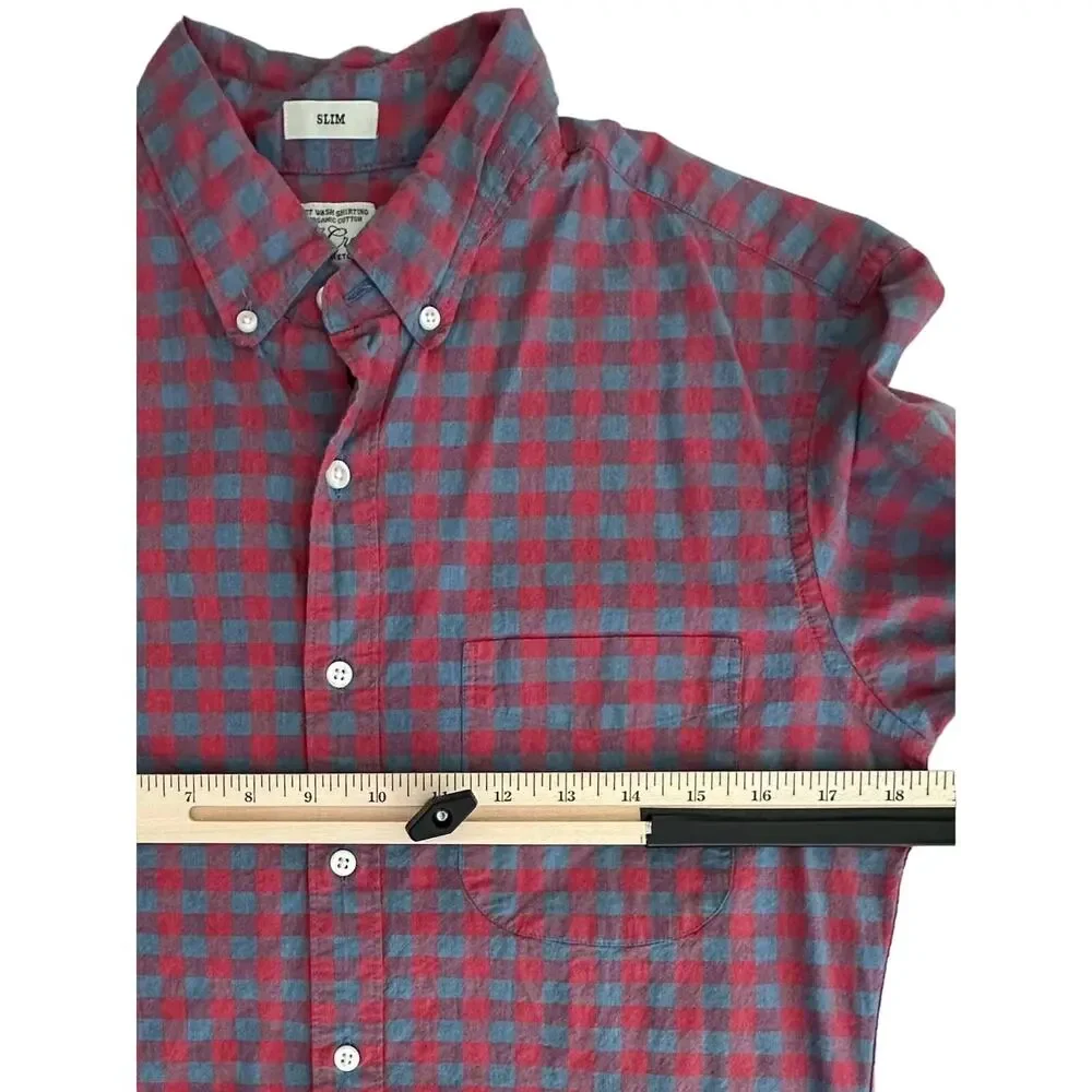 ReImagined J Crew Mens Slim Fit Flannel Shirt Size Small Red Blue‎ Plaid Stretch